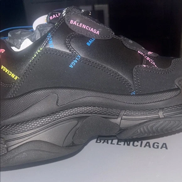 Balenciaga Black Sneakers with Colorful Logo Accents - Picture 3 of 10